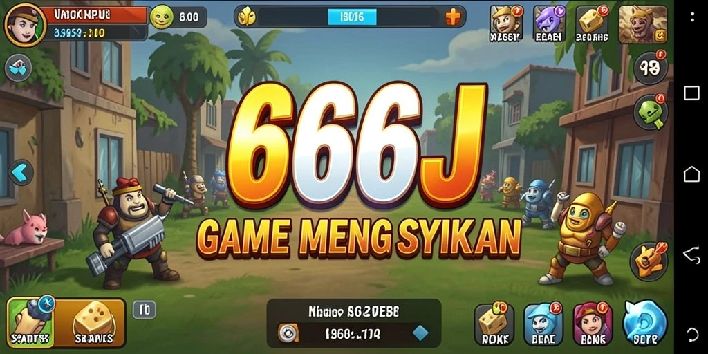 Tampilan gameplay 666J dengan karakter dan sumber daya menarik.