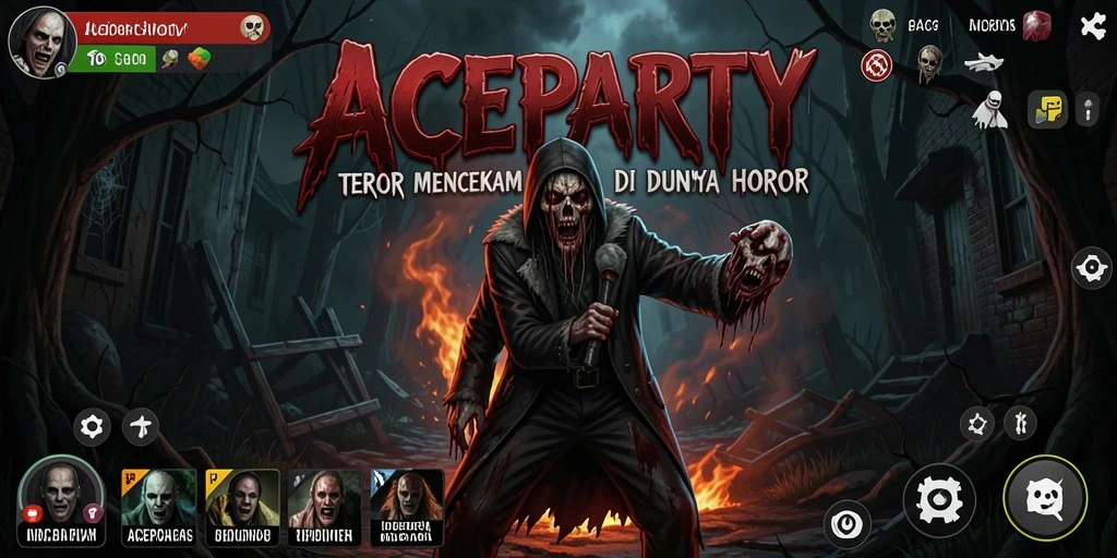 Gameplay ACEPARTY yang menampilkan suasana horor yang mencekam.