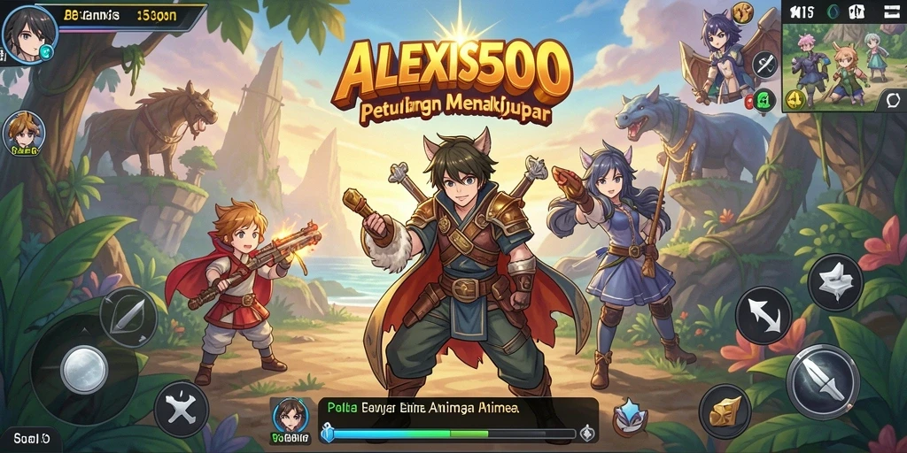 Screenshot ALEXIS500 menampilkan karakter anime yang beraksi dalam pertempuran epik.