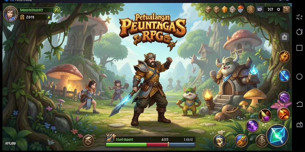 Tangkapan layar utama AYU89 menampilkan aksi pertarungan RPG yang seru.