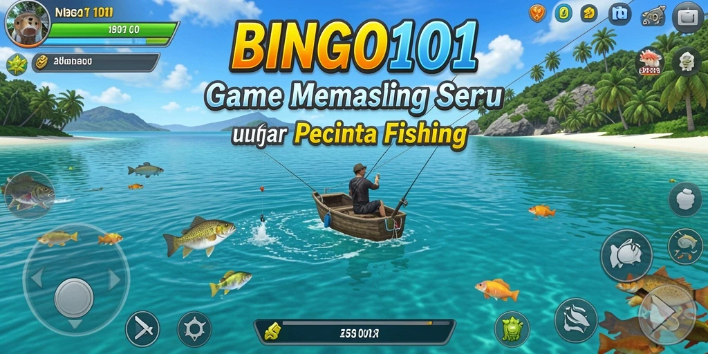 Tampilan gameplay BINGO101 dengan aksi memancing menegangkan.