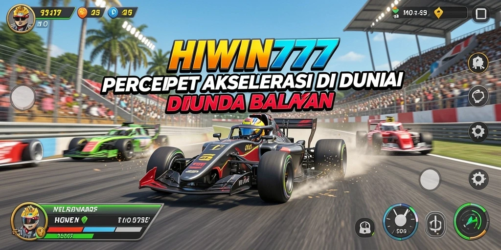 Tampilan gameplay seru HIWIN777 dengan mobil balap yang melaju kencang.