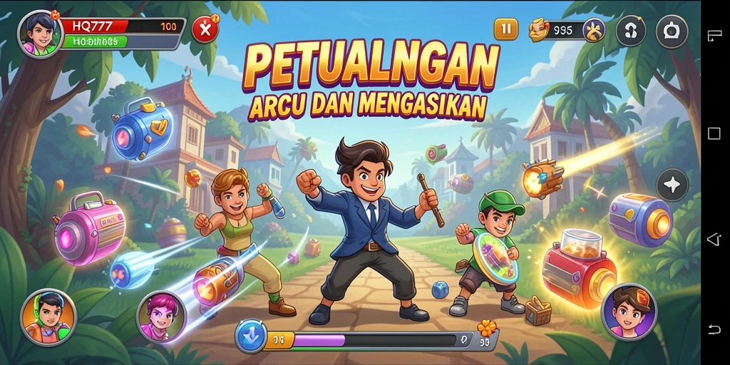 Tampilan gameplay menarik dari HQ777 dengan suasana Arcade.