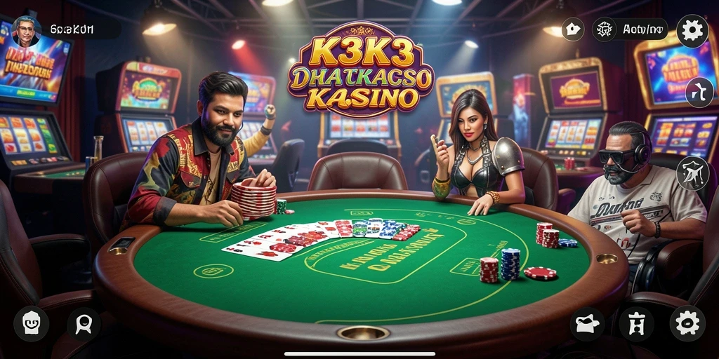 Screenshot gameplay K3K3 menampilkan suasana kasino yang menggembirakan.