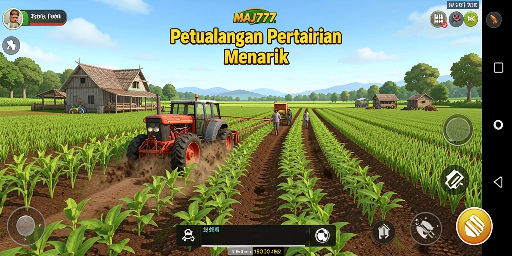 Tangkapan layar gameplay MAJ777 menampilkan aktivitas pertanian yang seru.