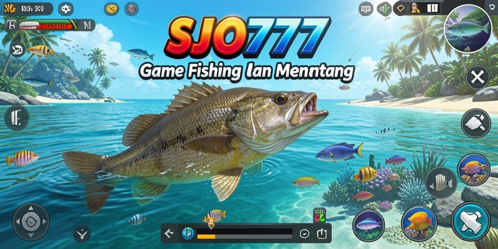 Tampilan gameplay SJO777 dengan berbagai jenis ikan yang bisa ditangkap.