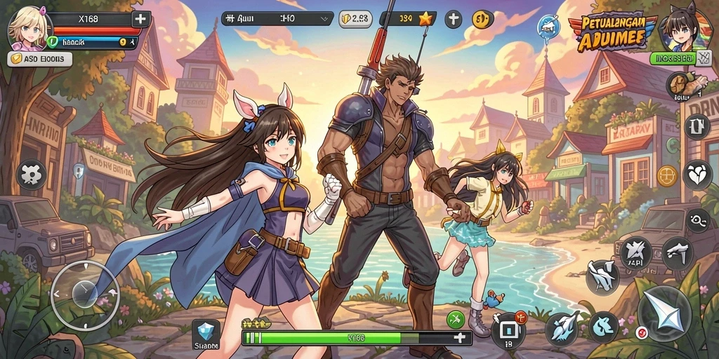 Tampilan gameplay X168 yang menarik dengan karakter anime.